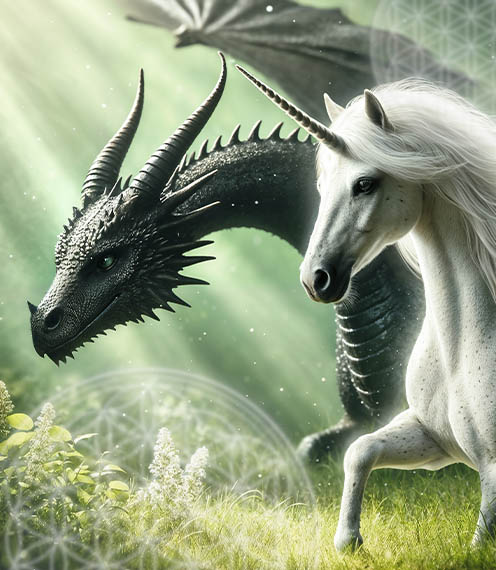 Drache und Einhorn - KI generiertes Bild - Christine ARANA Fader